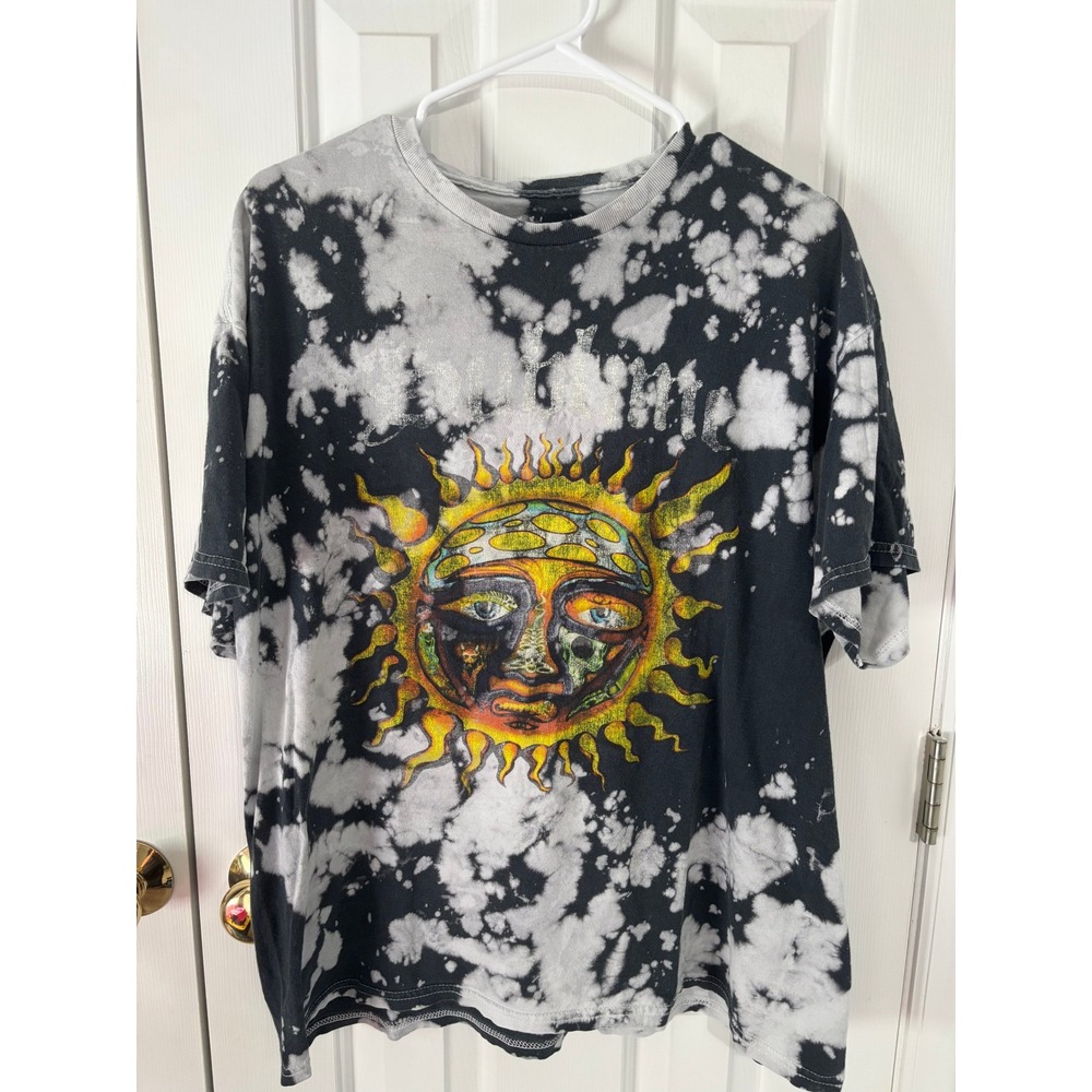 Sublime Sun Graphic T-Shirt XL Black White Acid Wash Tie Dye Band Tee Cotton